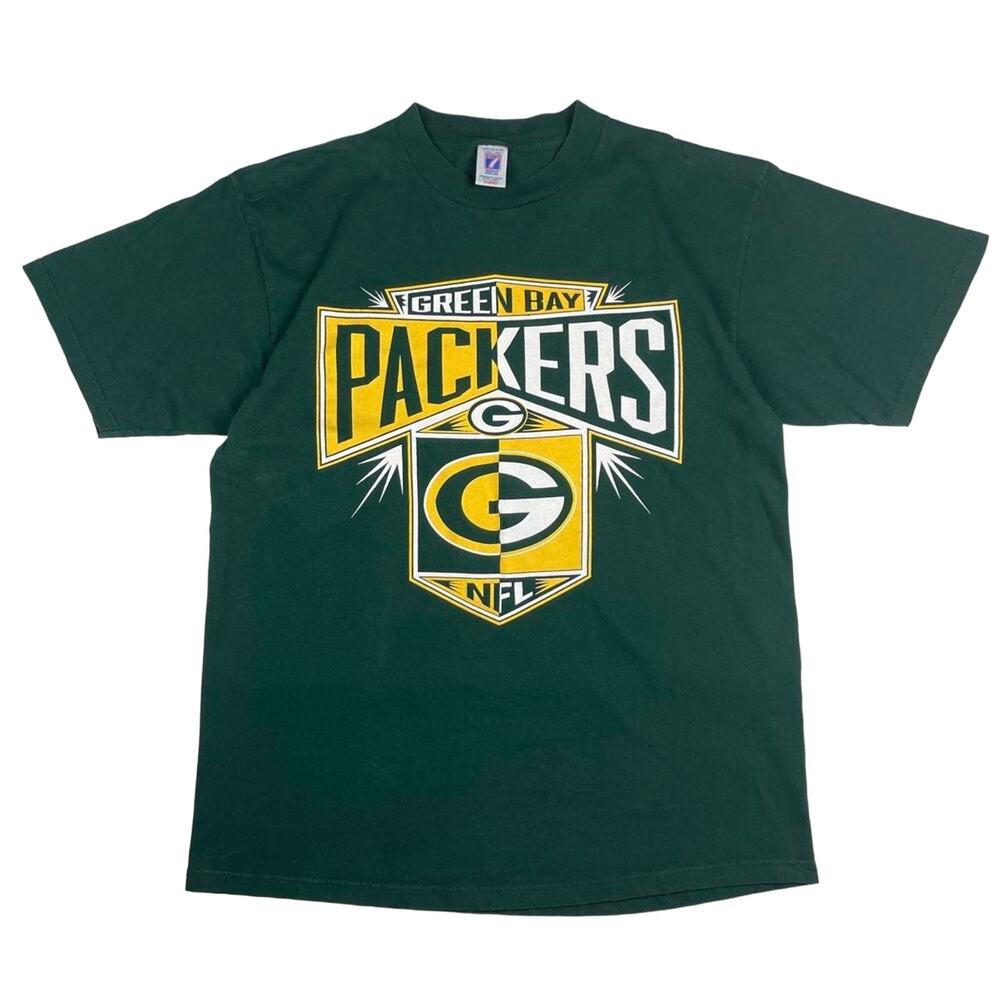 Vintage Green Bay Packers NFL Football Logo 7 Shockwave Green & Yellow Shirt XL